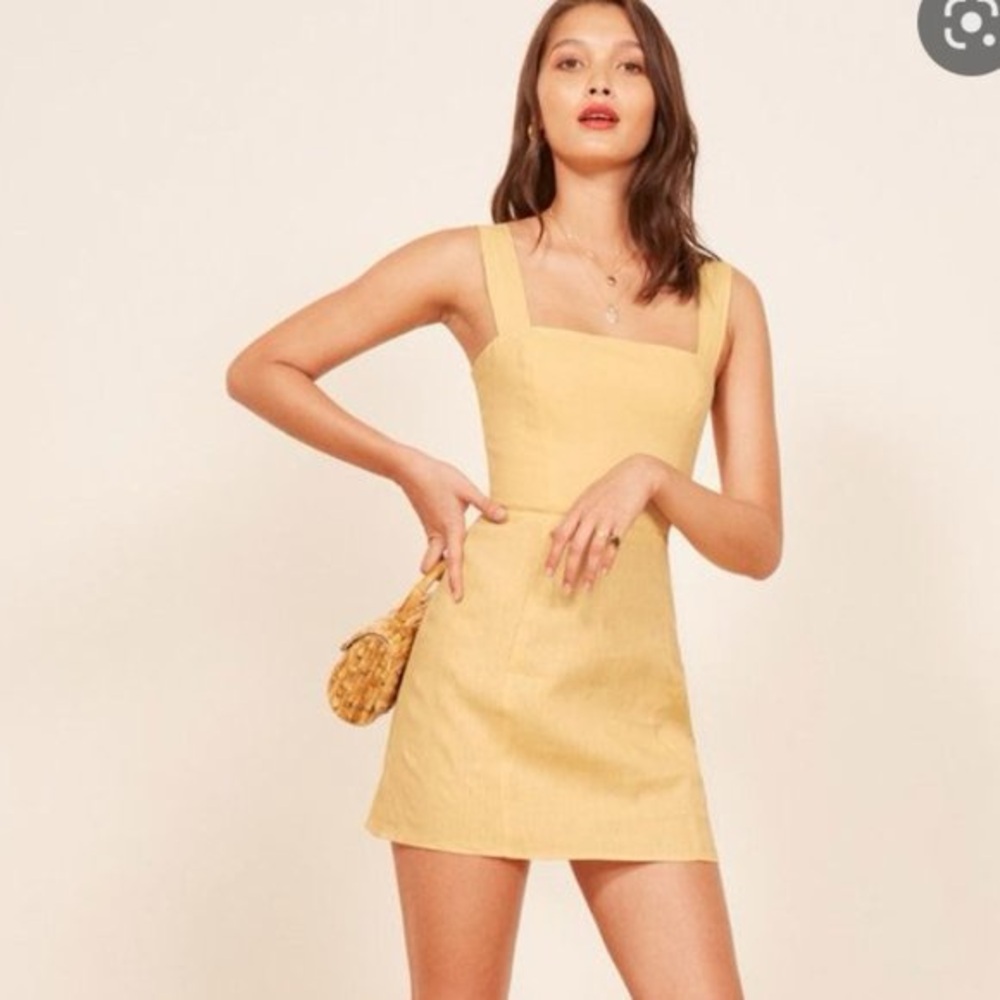 Reformation Brigitte Yellow Linen Mini Dress